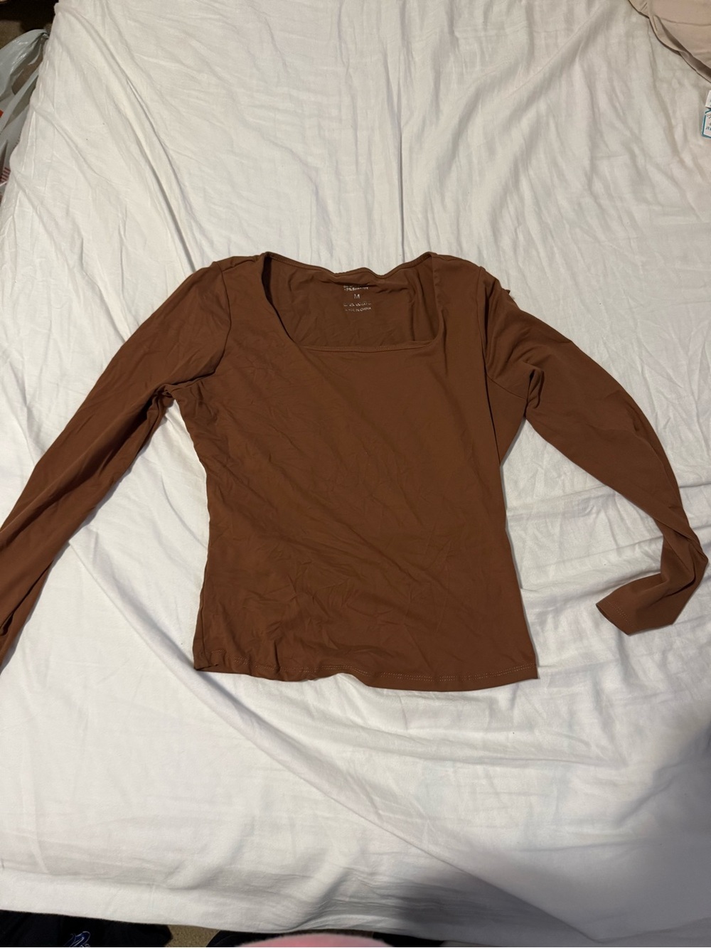 Square Neck Long-Sleeve Tee in Brown